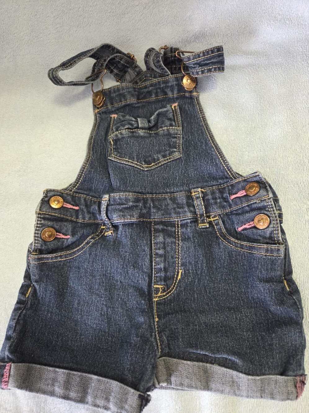 Jordache Dark Blue Denim Overalls with Pink Stitching